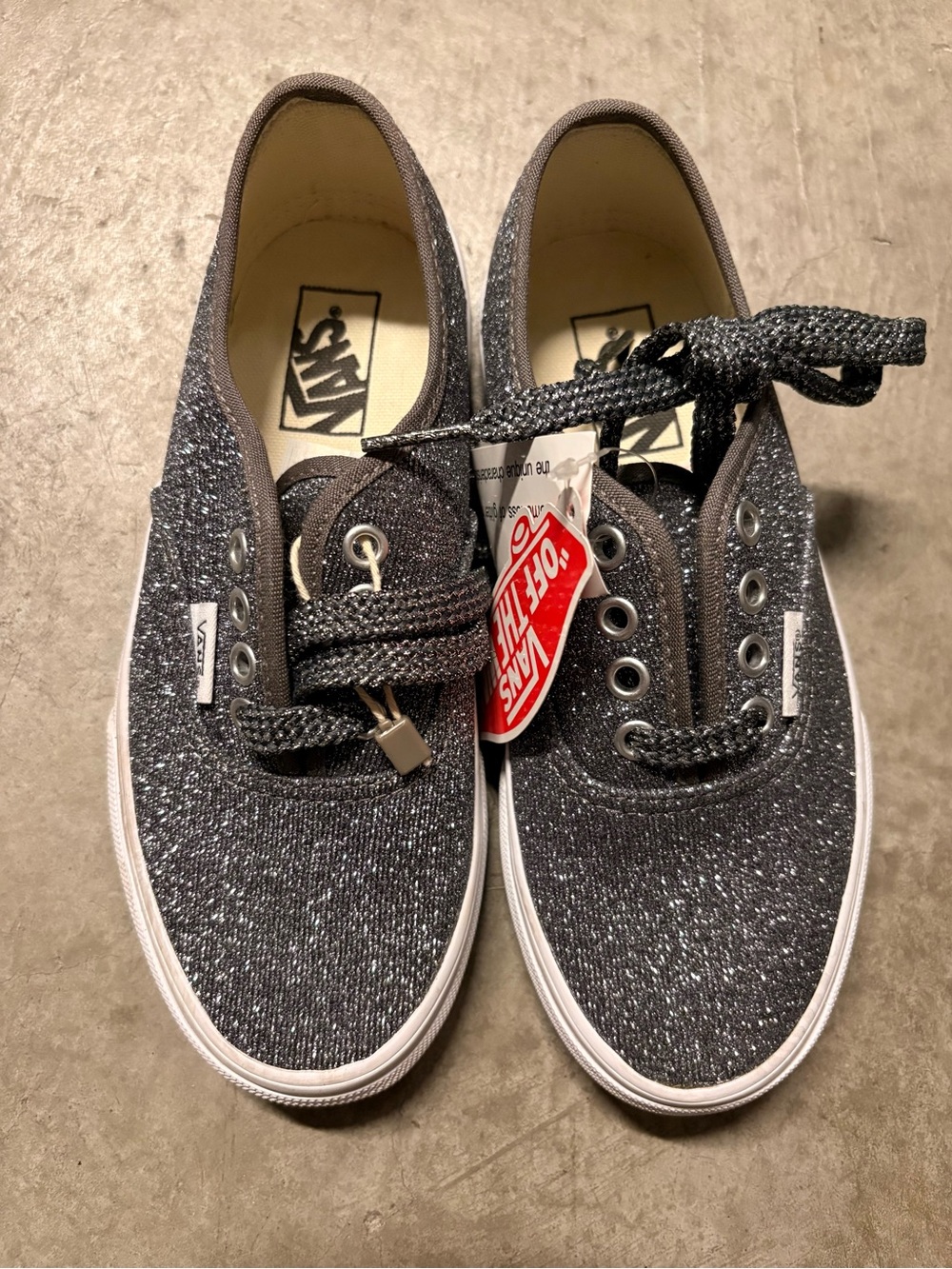 Vans Lurex Glitter Girls Canvas Low-Top Sneakers in Black Gray size 1